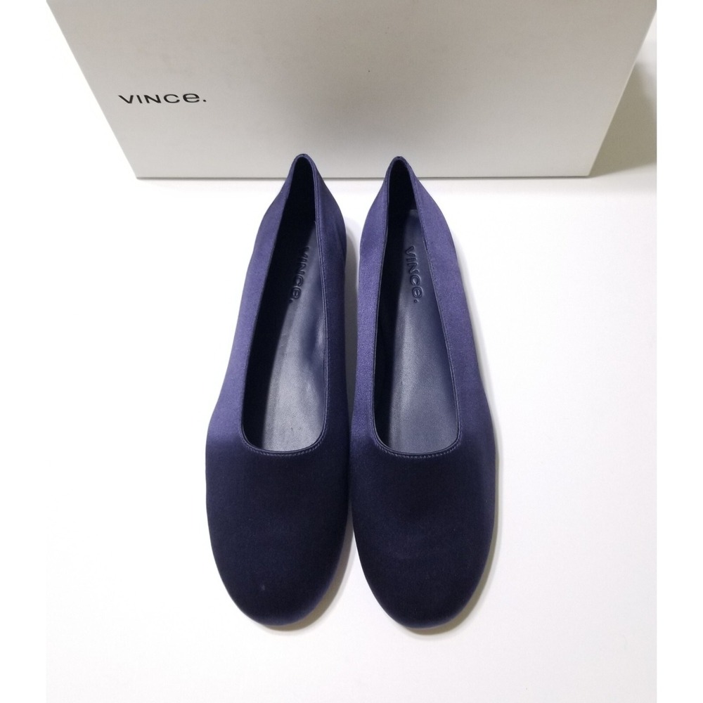Vince Maxwell Italian Satin Ballet Flat Navy Blue NIB Size 6 $225 - Picture 6 of 16